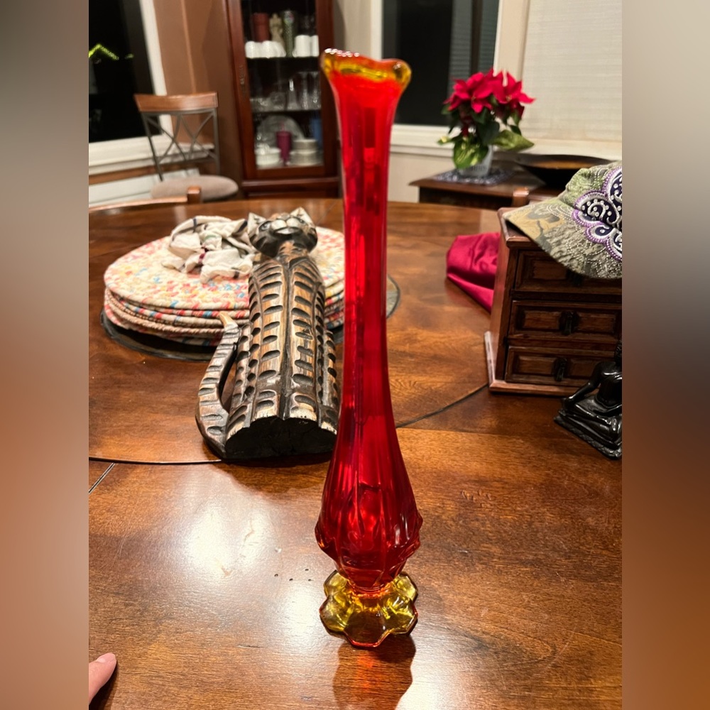 Beautiful Vintage 12" Fenton Amberina Stretch Bud Vase